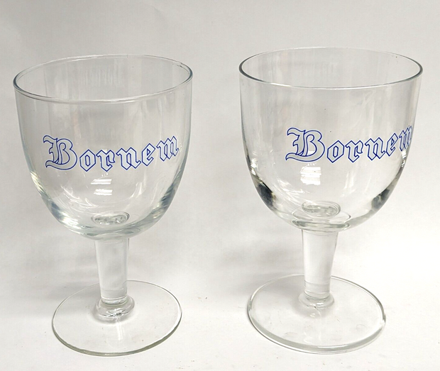 Bornem Beer Glass, Beer Chalice, Blue and White Logo  - Lot of 2