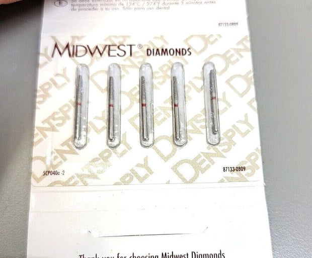 5Pcs Dentsply Diamond Bur Friction Grip, Fine Taper Flat End P/N 471122