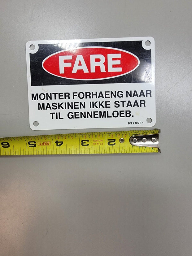 Quirky Danish Warning Sign 3.5x5", Rare. Manufacturing, Cool for Mancave!