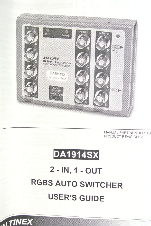 Altinex DA1914SX RGBS Auto Switcher (2 Input, 1 Output)