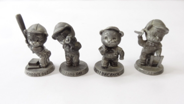 Avon Pewter Figurines Teddy Bear Hard Work Report Card School's Out First Day
