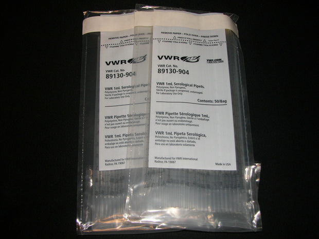 Lot 50 VWR 1 mL Serological Pipets Pipettes Polystyrene, Non Pyrogenic 89130-904
