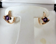 Rose Gold Earrings w/ .75Ct Round Amethyst, 8.476Gr Total Weight