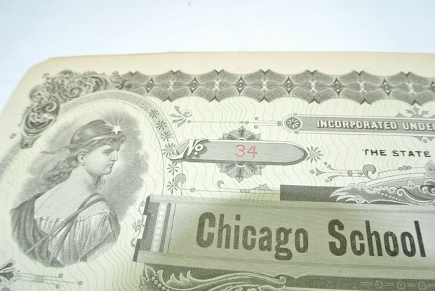 Antique 1894 Stock Certificate, Chicago School of Filing and Indexing, Illinois