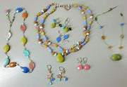 Vintage Costume Jewelry, Chico's, 3 Necklaces, 4 Earrings Pair, Colored Polished