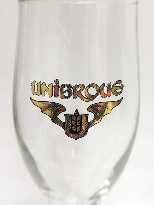 Unibroue Belgium Beer Glasses, 7" Tall, Gold Logo - Lot of 2