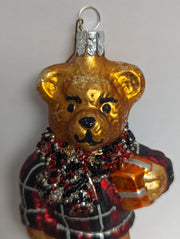 Waterford Holiday Heirlooms 4.5" Plaid Teddy Bear Glass Ornament Glitter Czech