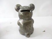 Pewter Teddy Bear Coin Bank - Missing Bottom Cover