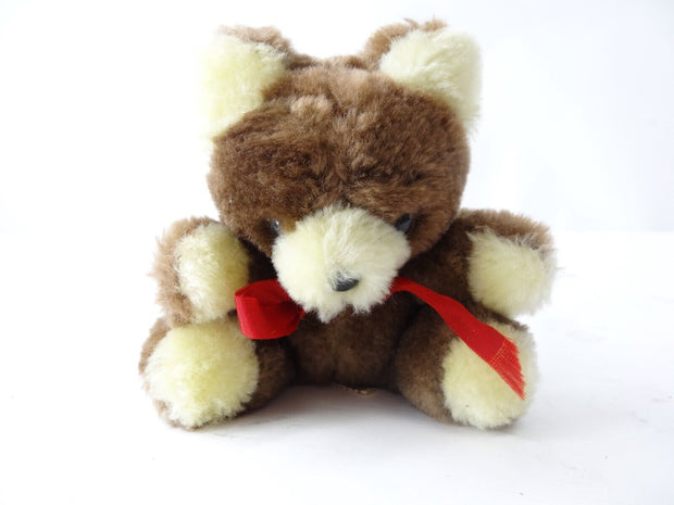 Vintage 4" RUSS Berrie Brown w/ Red Ribbon Plush Teddy Bear #245