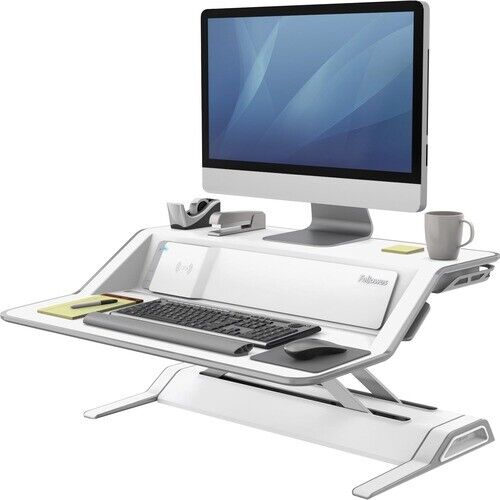 Fellowes Lotus DX Sit-Stand Workstation, 35 lb Load Capacity, White