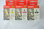 Genuine Canon BCI-6PC Ink Cartridge, Lot of 1 Yellow, 1 Magenta, 1 Black
