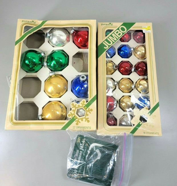 Vintage Pyramid Christmas Ornaments, Glass, Classic! 26 Ornaments. Solid Colors