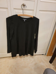 Eileen Fisher Size PP PTP Crew Neck Pullover Top Black Long Sleeve Tencel