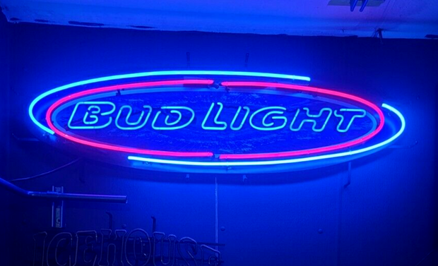 Vintage Bud Light Beer Neon Lit Bar Sign, 80's, Rare, Large, 50"x17"