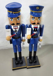 Pair Clever Creations Policeman, 16" Traditional Wooden Nuckracker, Minor Issues