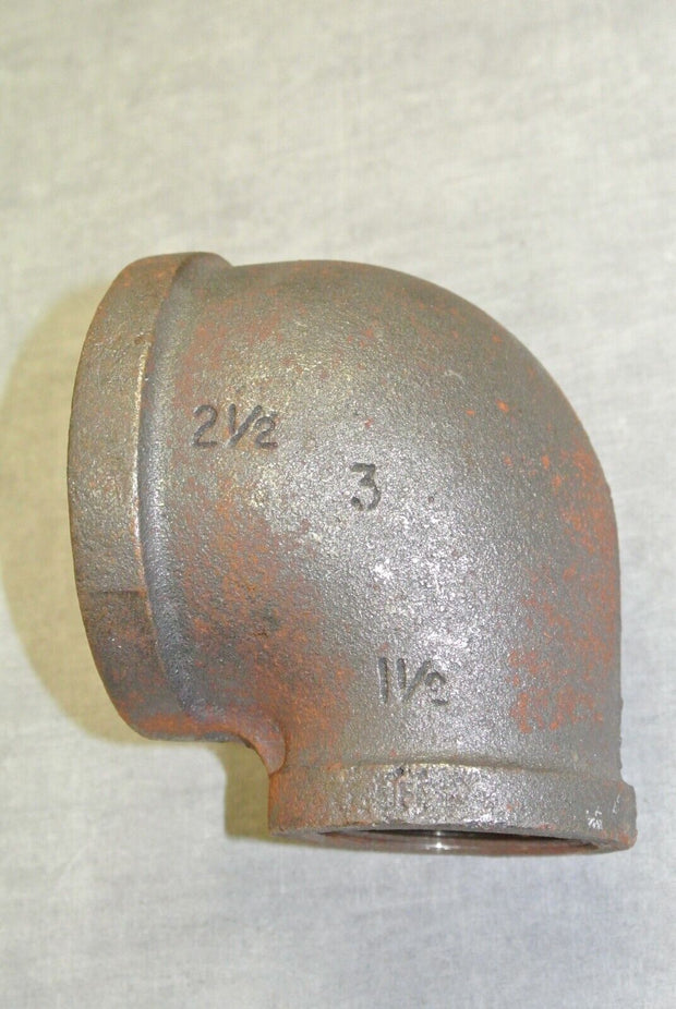 Galvanized Iron Reducing Elbow, 2-1/2" x 1-1/2" x 1" FNPT Pipe Fitting