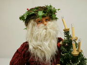 St. Nicholas Santa Claus 14" Figurine w/ Holly Crown, Light Up Tree