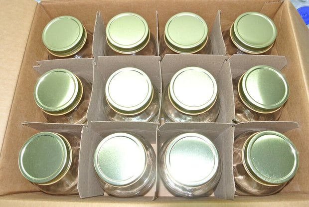 32 oz. Glass Mason Jars with Gold Metal Lid, Regular Mouth - 12/case (EHOMEA2Z)