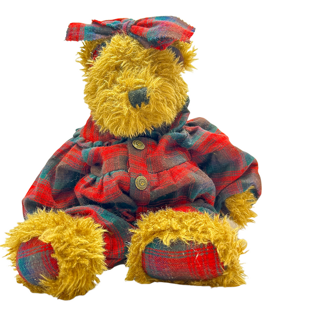 Boyds Bear Collection Teddy with Plaid Bow and Pajamas