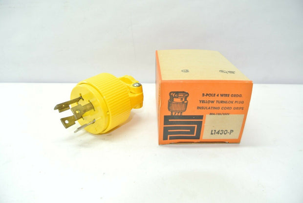 Pass & Seymour L1430-P 3-Pole 4 Wire Yellow NEMA Turnlok Plug 30A-125/250V