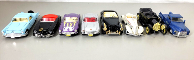 8PCS Vintage Diecast Classic Cars, Corvette, Chrevrolet, Mercedes Benz, Thunderb