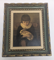 "Child With Rabbit" Vintage Framed Print Eastman Johnson