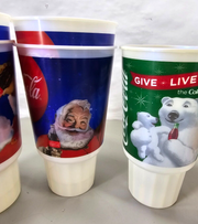 Vintage 90's Christmas Santa / Polar Bear Coca-Cola Plastic Cups, Lot 9
