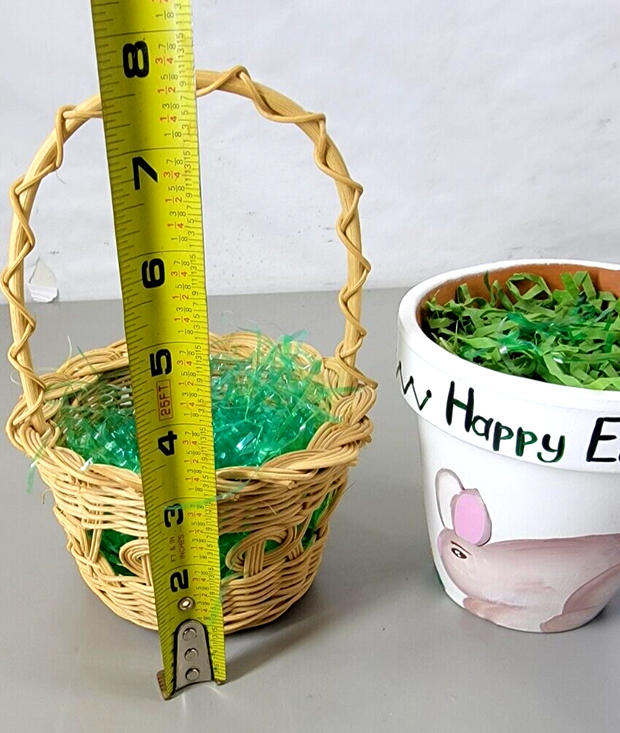 Three 3 Small Wicker / Clay /  Metal Easter Baskets, Very nice!