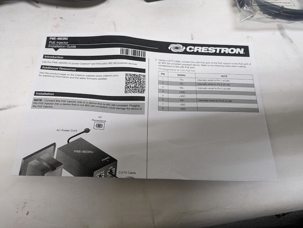 Crestron PWE-4803RU PoE Ethernet Injector Power Supply New Open Box