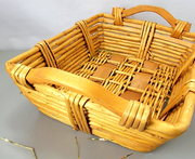 Nice Premium Medium Sized Wood & Wicker Woven Basket  Handled, 16x12x5