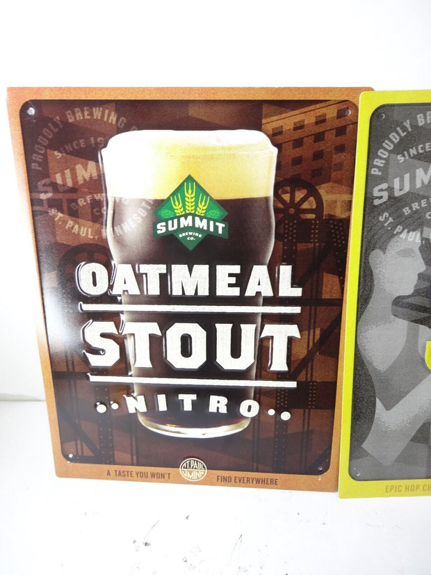 Lot of (3) Summit Brewing Metal Beer Signs Oatmeal Stout Saga IPA Pilsener