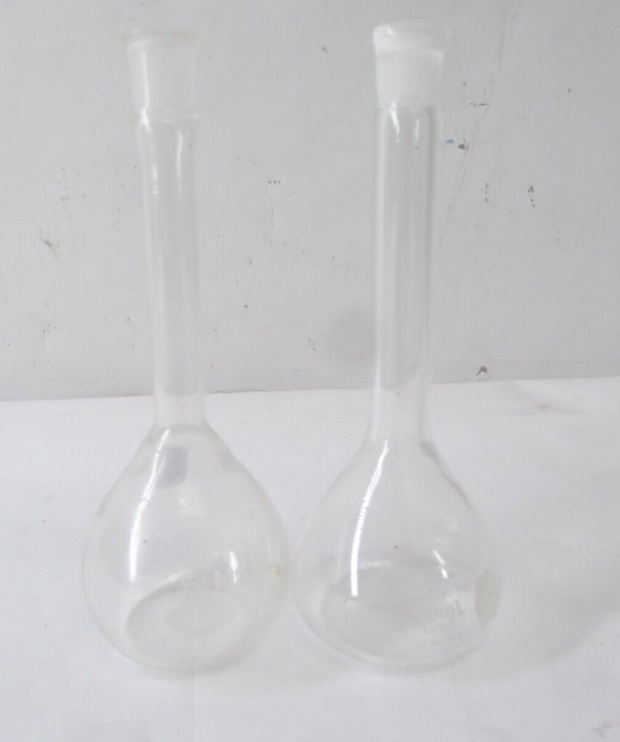 Pair of (2) 50ml Small Cute Volumetric Flasks w/ Stoppers