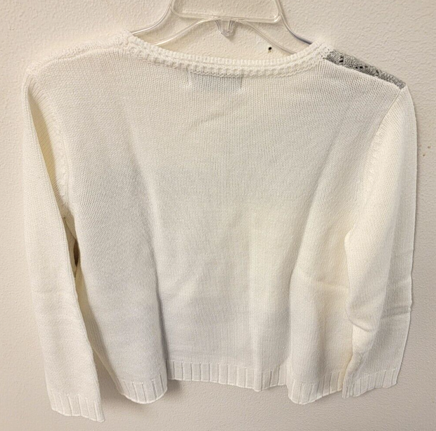 Alfred Dunner White Multi Long Sleeve Sweater, Petite Medium