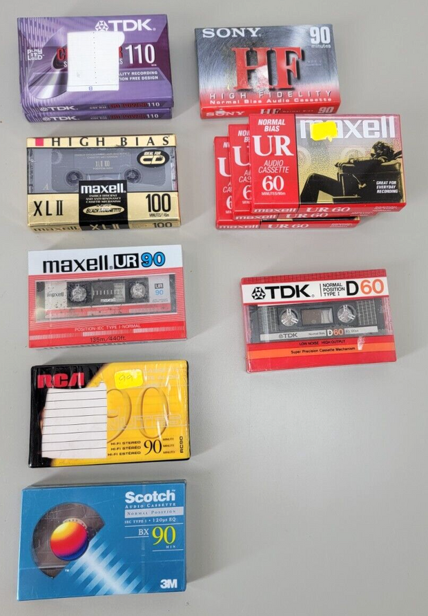 Lot 11 Sealed Recording Cassette Tapes Hi-Fi, 90/100/110min Maxell TDK SONY RCA