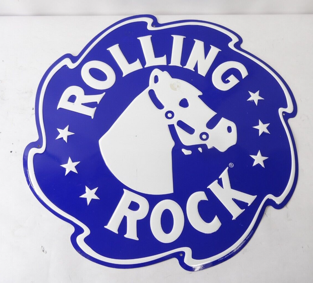 Vintage Rolling Rock Metal Embossed Beer Sign Bar Decor