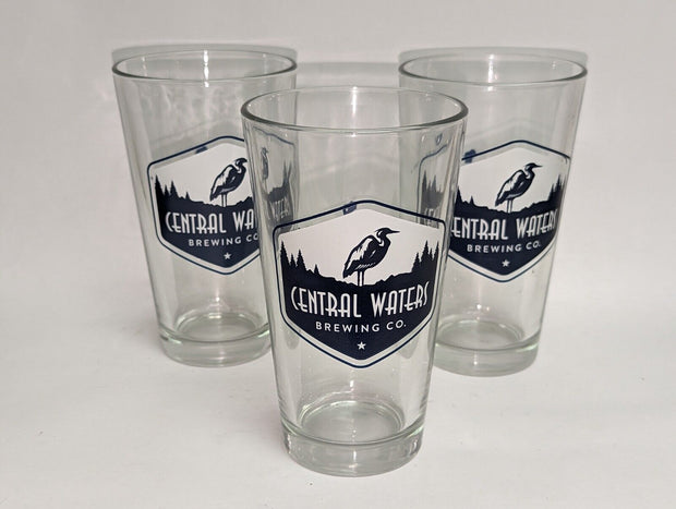 Central Waters Brewing Co. Amherst WI Pint Beer Glass Blue Logo - Set of 3