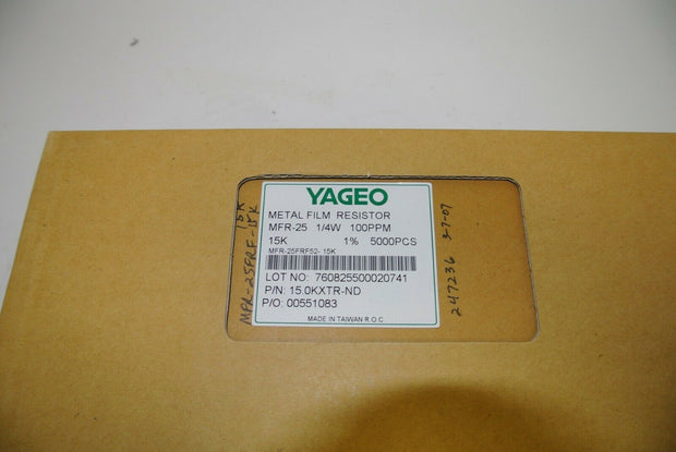 Yageo 15K 15.OKXTR-ND 1/4 Metal Film Resistor Box of 5000 MFR-25