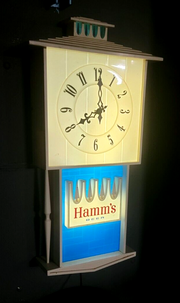 Vintage 60's Hamm's Beer Lighted Wall Clock 22"x13" - READ!