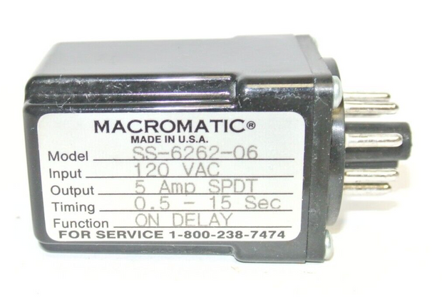 Macromatic SS-6262-06 Time Delay Relay 0.5-15 Sec. 120VAC 5A
