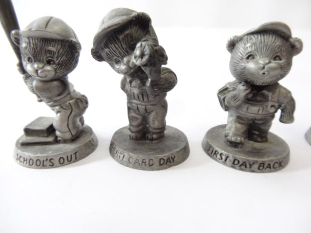 Avon Pewter Figurines Teddy Bear Hard Work Report Card School's Out First Day