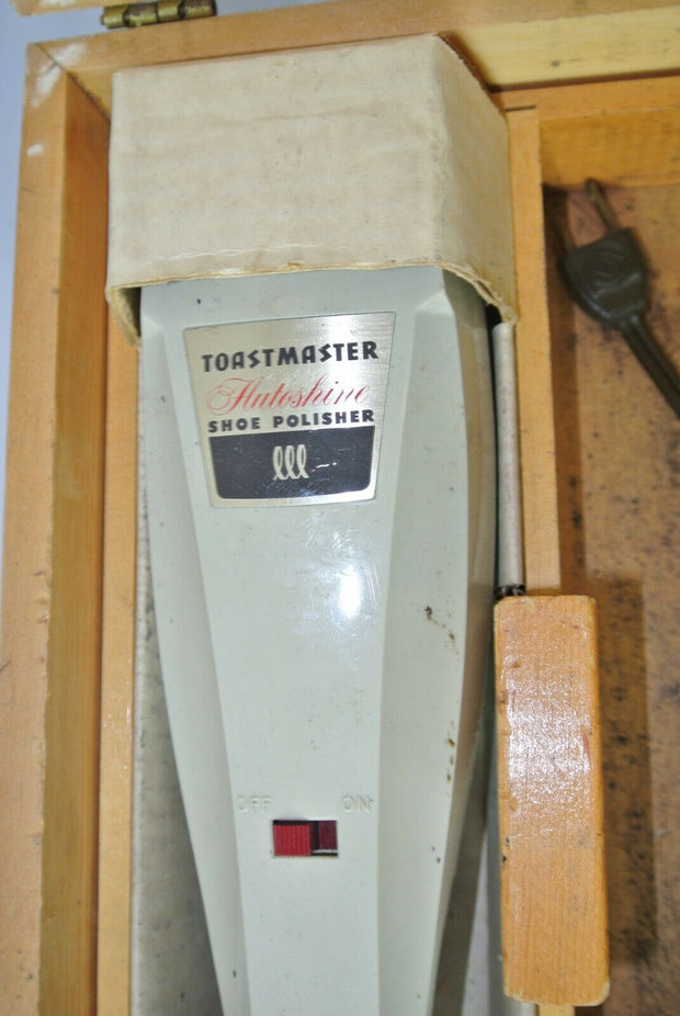 VINTAGE TOASTMASTER AutoShine Shoe Polisher Kit Wooden Box Stand