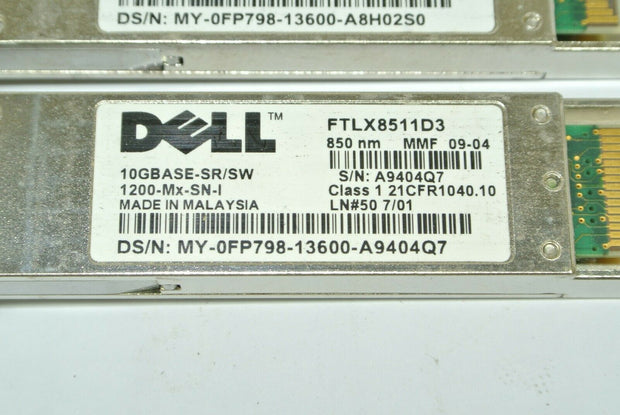 Qty 3 Dell 10GBASE-SR/SW Optical Transceivers 1200-Mx-SN-I FTLX8511D3 0FP798