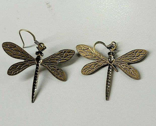 Vtg Fashion Earrings, Chico's, Dangling, Brass, DragonFly's with Studs, Cool!