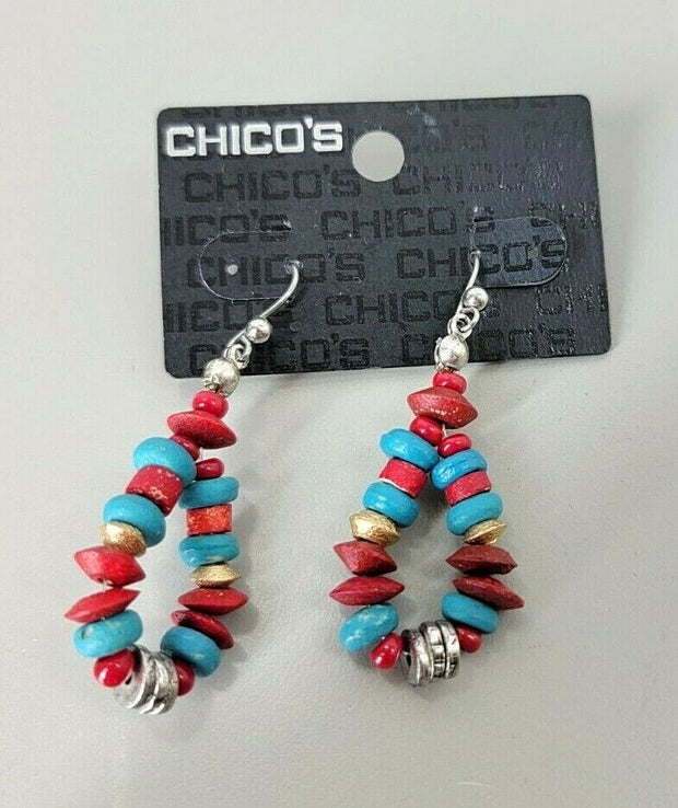 Chico's Earrings Fashion, Costume, Teal, Red, Sterling Silver #401002336935