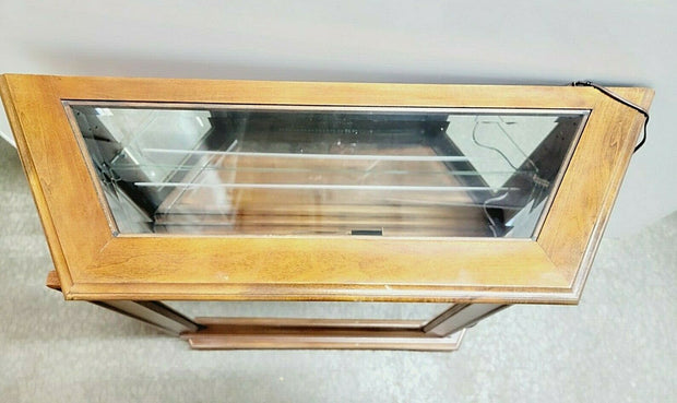 Solid Wood Amish Made Cabinet, Glass, Lighted, Stained, Great Shape! Trapezoidal