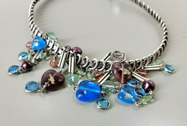 Vtg Chico's Necklace, 1 Strand, Sterling, Hearts, Charms, Multi-Color