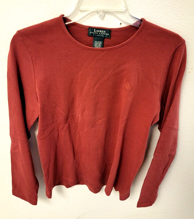 Lauren Ralph Lauren Women's Petite Small, 100% Cotton, Longsleeve Shirt, Red