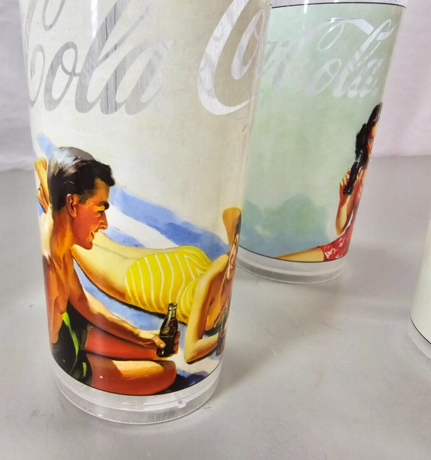 Lot 8 Vintage Coca-Cola Cups, Plastic, Summer, Bathing Suits, Beach, Fun!