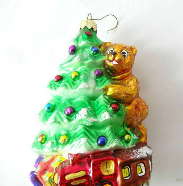 Christopher Radko Right on Track Christmas Tree Bear Train Presents Ornament