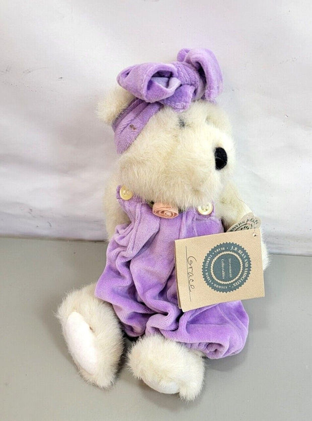 Boyd's Bears "Grace" Teddy Bear Purple Overalls 11" With Tags BB18 1 Blemish